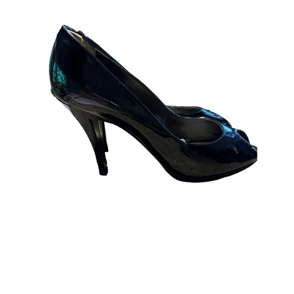 Christian Dior Black Patent Leather Platform Heels Peep Toe 4" heel 38.5 US 8.5 - Picture 3 of 12